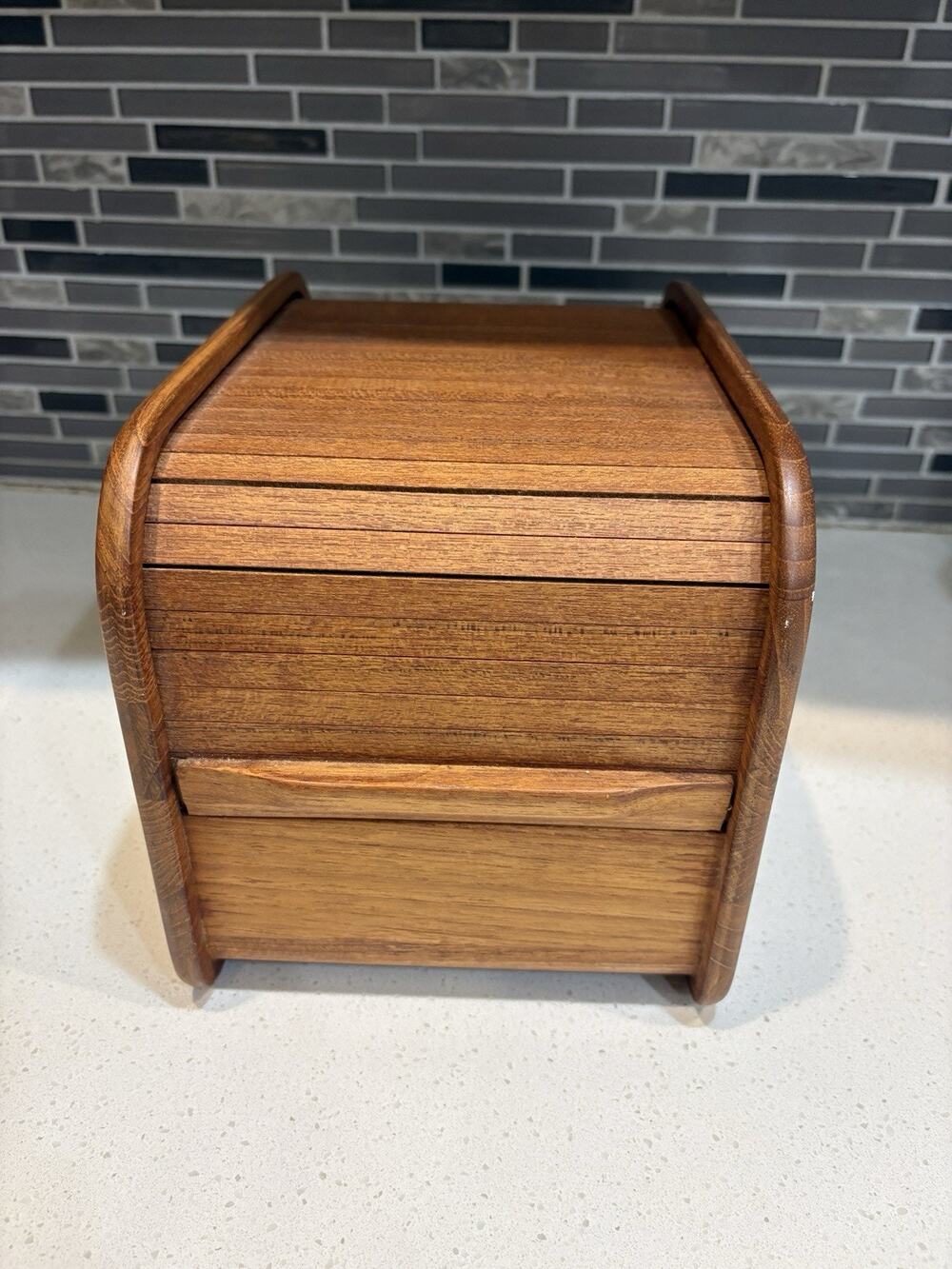 Vintage Mid Century Kalmar Thailand Teak Tambour Rolling Door Storage Desk Box